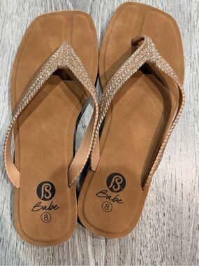 Sandals, BABE COLLECTION flip flops Tan Braided Sparkle Strap Flip Flop Sandals
